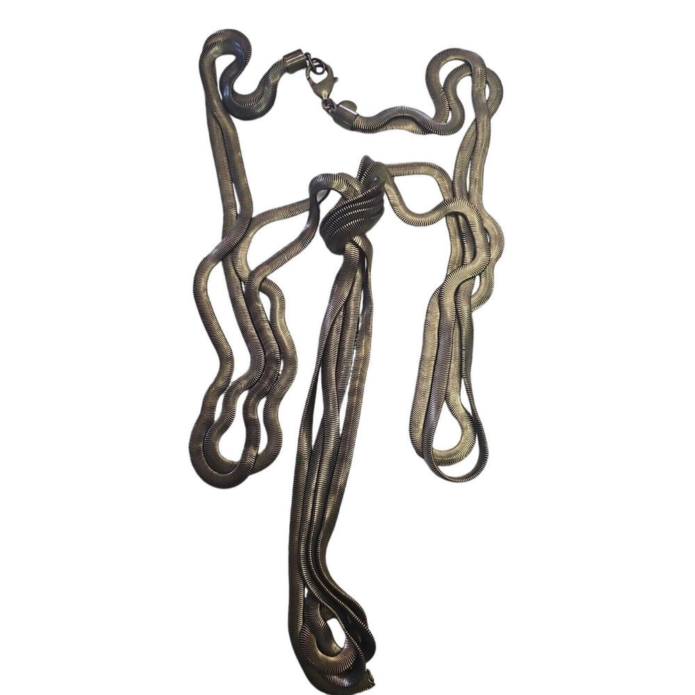 Gunmetal Wide Thick Double Strand Knotted Long Necklace 42”